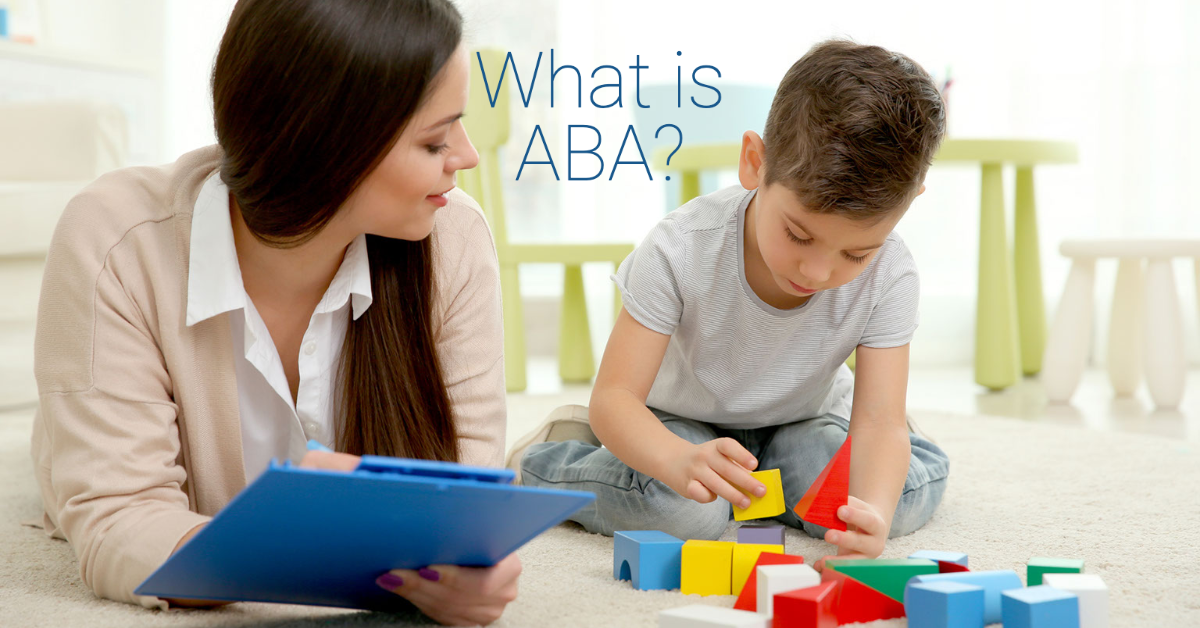 Photo of Child and Therapist with text "What is ABA?"